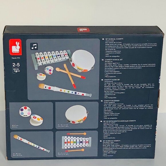 Janod Wooden & Metal Confetti Musical Set New in Box For Age 2+ - Picture 8 of 15